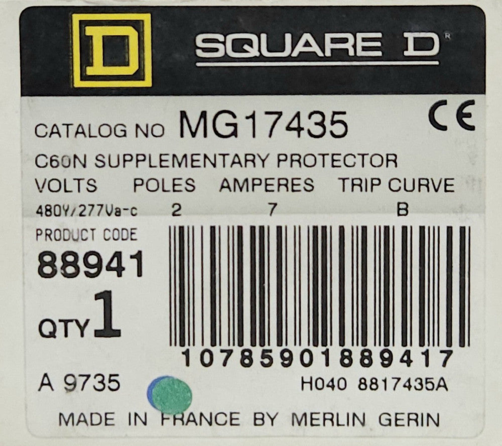 SQUARE D MG17435 2 Pole 7 AMP 277/480 VAC Miniature Circuit Breaker