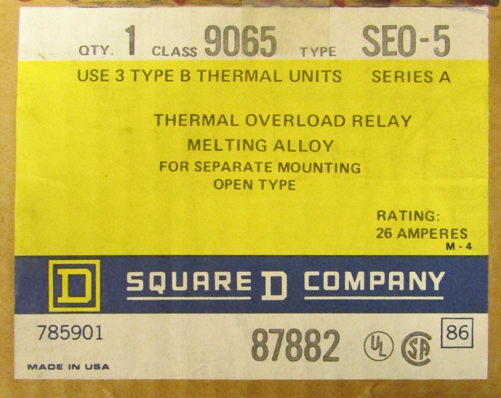 SQUARE D 9065 SE0 5 Thermal Overload Relay 26 Amp 9065 SE0-5