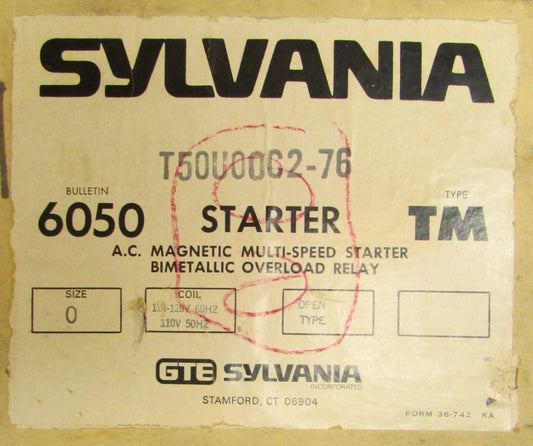 GTE SYLVANIA JOSLYN CLARK Type Tm Size 0 Multi Speed 6050 Starter T50U00C2 76