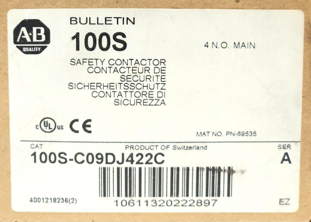 ALLEN BRADLEY 100S C09DJ422C Safety Contactor Relay Device 24 VDC 4 NO Poles