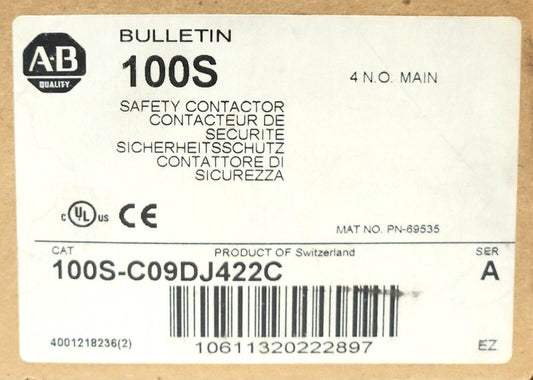 ALLEN BRADLEY 100S C09DJ422C Safety Contactor Relay Device 24 VDC 4 NO Poles