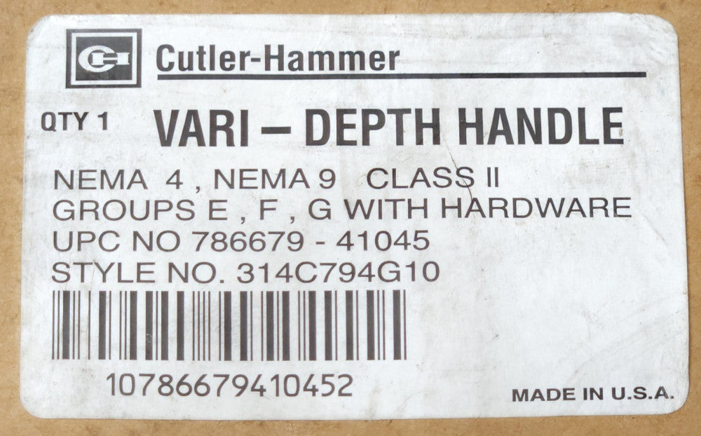 CUTLER HAMMER WESTINGHOUSE 314C794G10 Vari Depth Handle Mechanism with Hardware