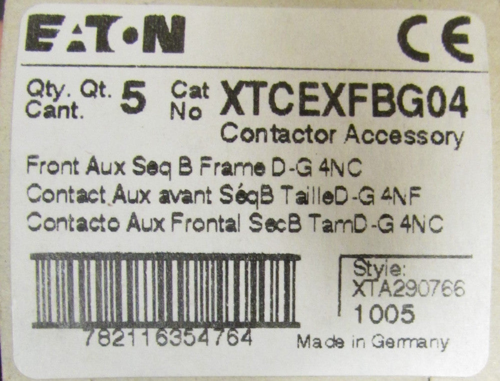 EATON XTCEXFBG04 Top Mount 4 N.C Auxiliary Contact D-G Frame