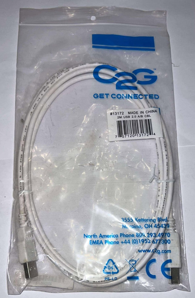 C2G 13172 2M USB 2.0 A B High Speed Cable 30V