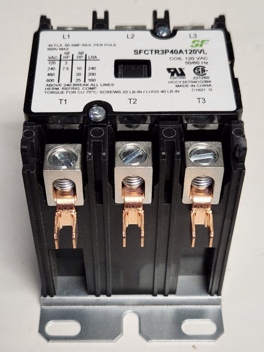SF SFCTR3P40A120VL Definite Purpose Contactor 3 Pole 40 AMP 120 VAC