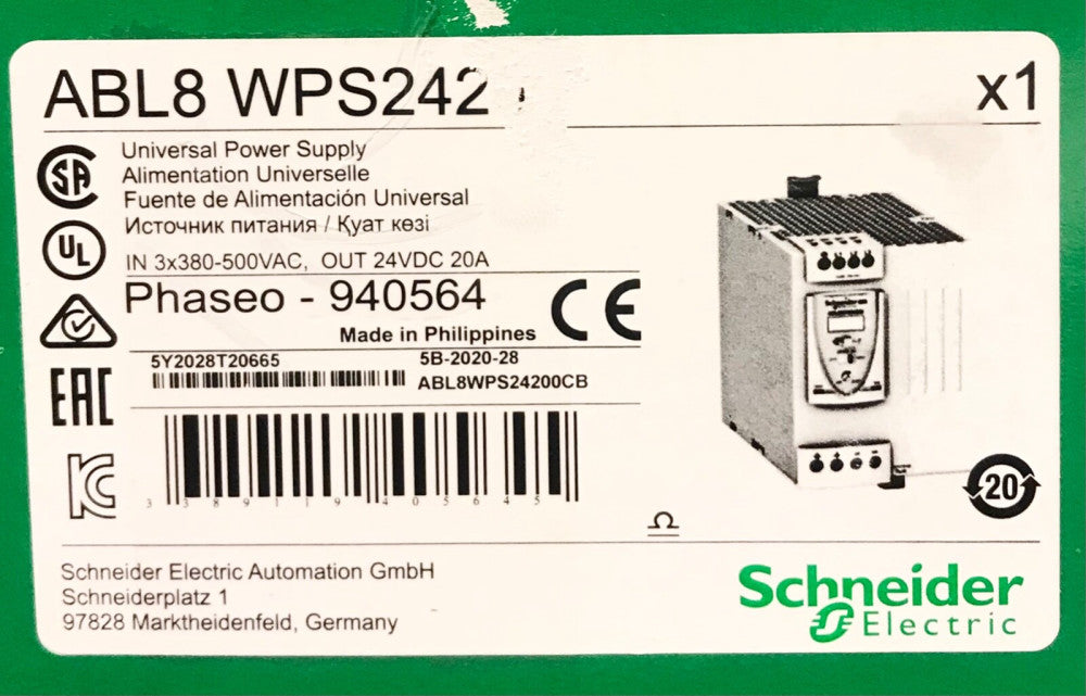 SCHNEIDER ELECTRIC A8L8 WPS24200 PHASEO 940564 Universal Power Supply Input
