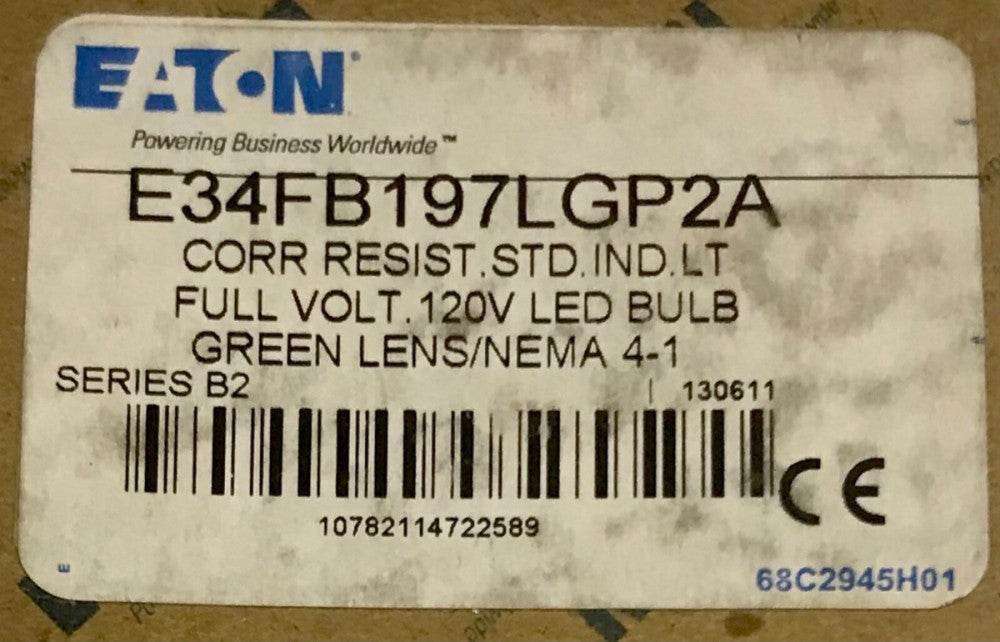 EATON E34FB197LGP2A 120 VAC Green LENS LED E34 Indicating Pilot Light