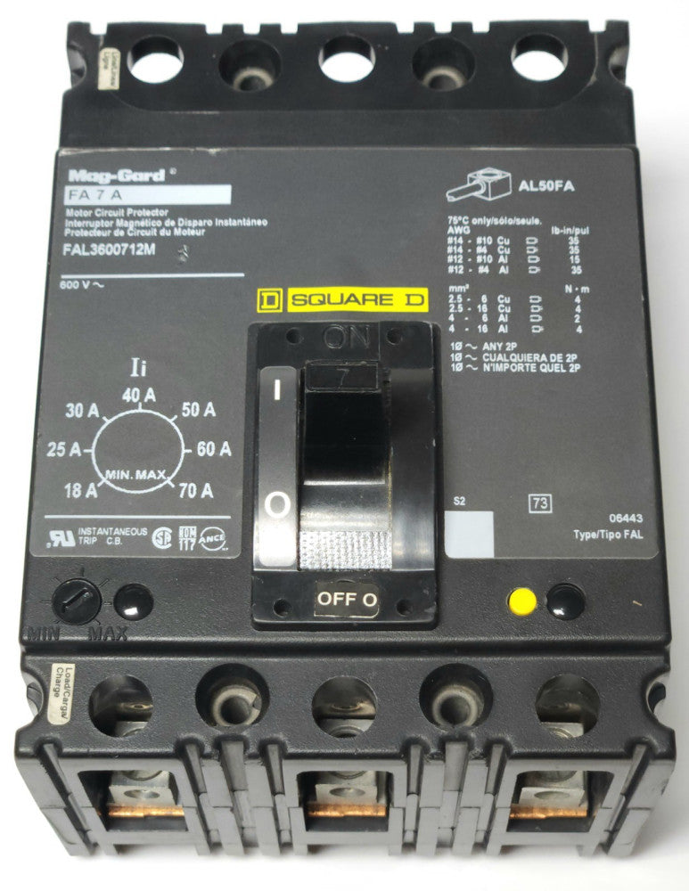 SQUARE D FAL3600712M 3 Pole 7 AMP MAG-GARD Motor Circuit Protector Type FA 7 A 1