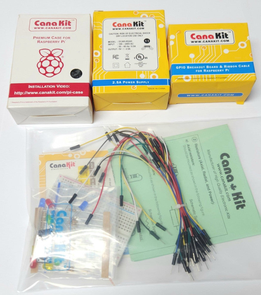 CANA KIT RASPBERRY Pi Premium Case GPIO Breakout Board & Ribbon Cable 2.5 AMP