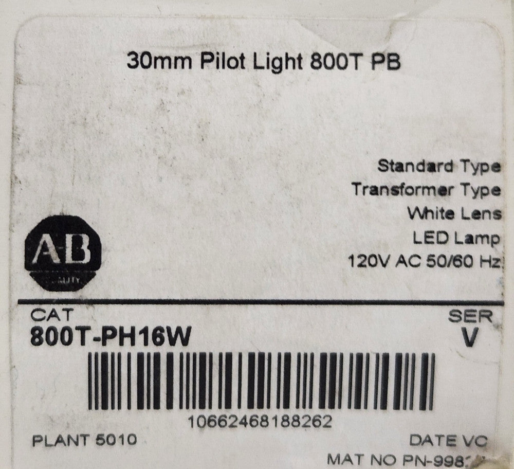 ALLEN BRADLEY 800T PH16W 120 VAC WHITE LED Pilot Light