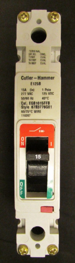 EATON CUTLER HAMMER Type E125B Circuit Breaker Single Pole 15 Amp EGB1015FFB