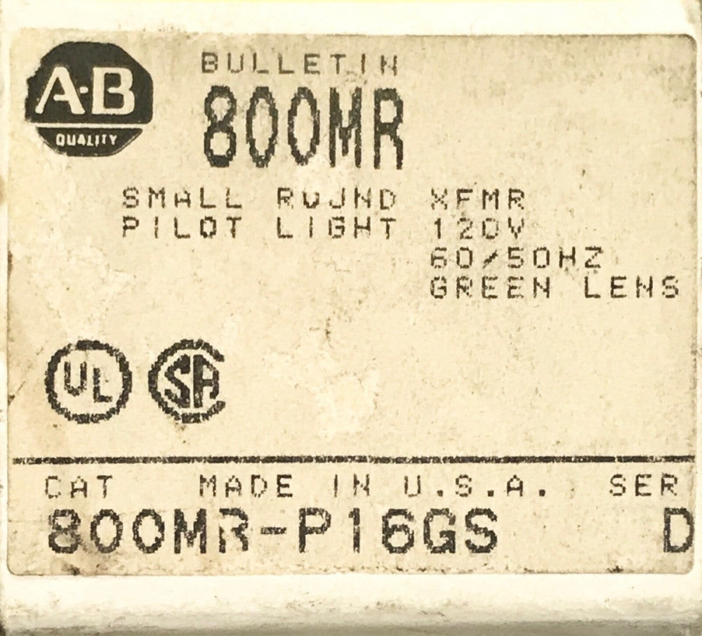 ALLEN BRADLEY 800MR P16GS Small Green Lens XFMR 120 VAC Pilot Light Missing Blub