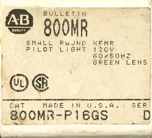 ALLEN BRADLEY 800MR P16GS Small Green Lens XFMR 120 VAC Pilot Light Missing Blub