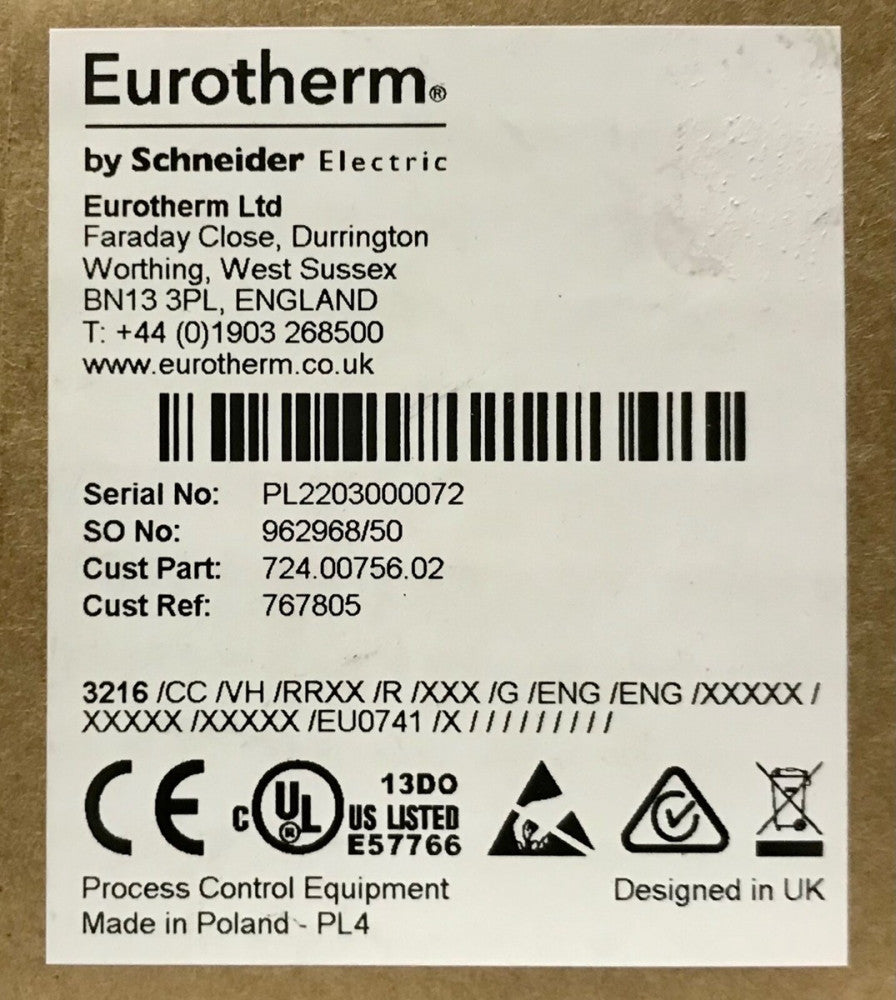 SCHNEIDER ELECTRIC Temperature Relay EUROTHERM 3216 CC VH RRXX R XXX G ENG ENG