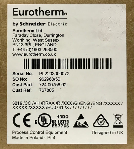 SCHNEIDER ELECTRIC Temperature Relay EUROTHERM 3216 CC VH RRXX R XXX G ENG ENG