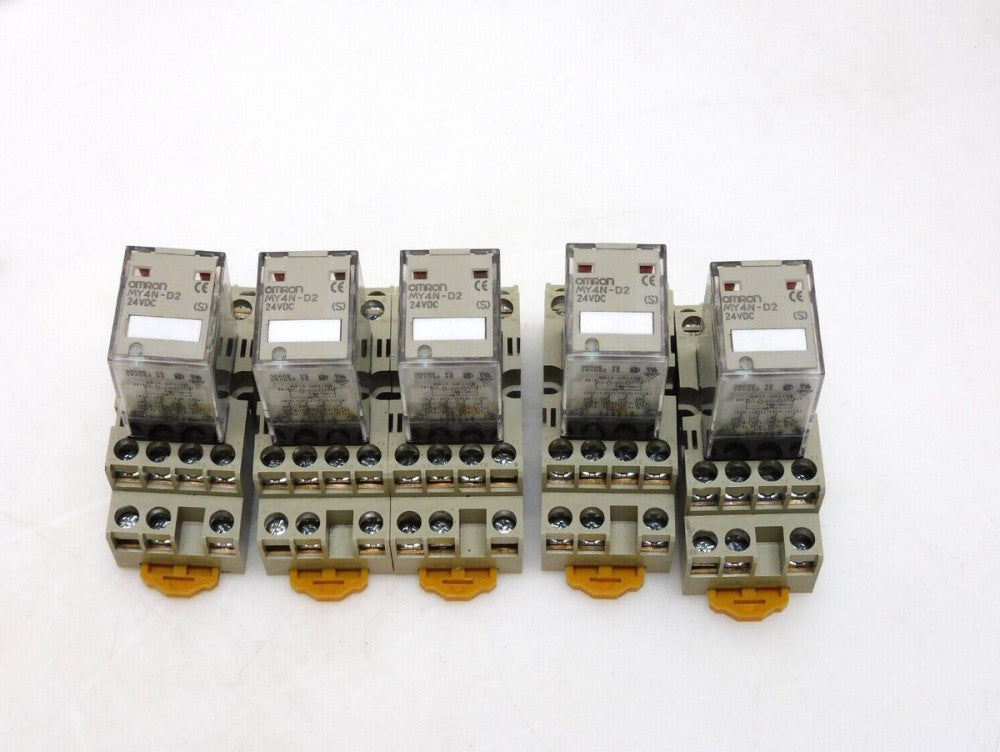 LOT OF 5 OMRON RELAY MY4N-D2 24VDC 5A AMP 250VAC W/ BASE 2192EW 5A 250VAC
