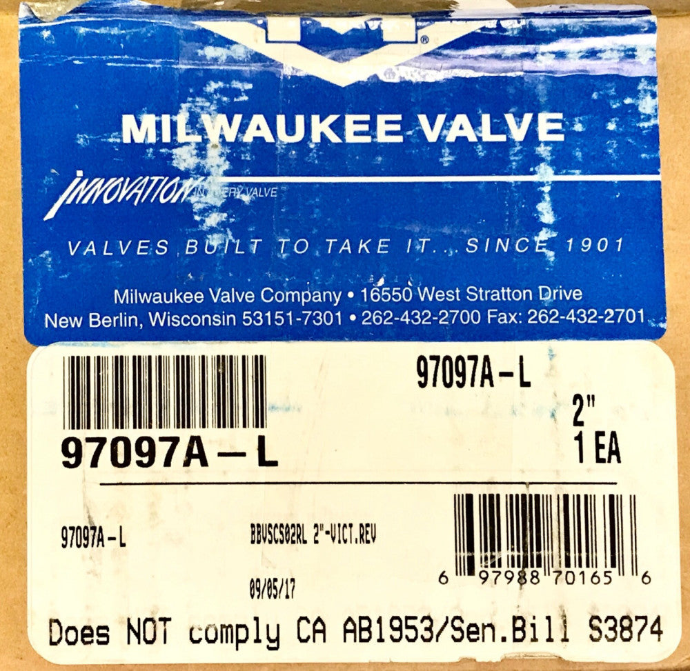 MILWAUKEE VALVE 97097A-L BBVSC100 2 Butterfly Valve Bronze 175 PSI 2" Pipe Size