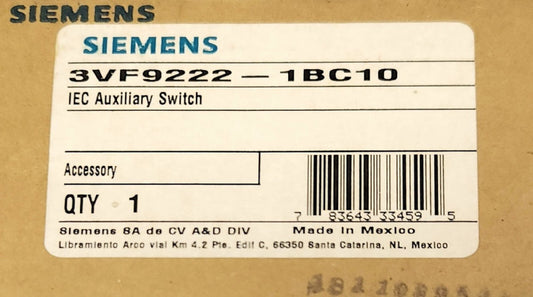 SIEMENS 3VF9222 1BC10 IEC 947-2 Type 3VF2 Breaker Auxiliary Switch 1 NO 1 NC