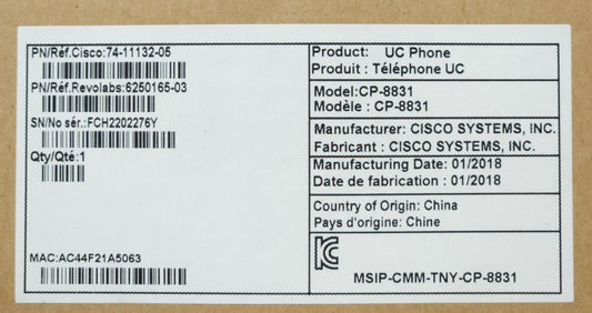 CISCO CP 8831 BASE S V06 Confrence IP Phone Base 48 VDC CP-8831