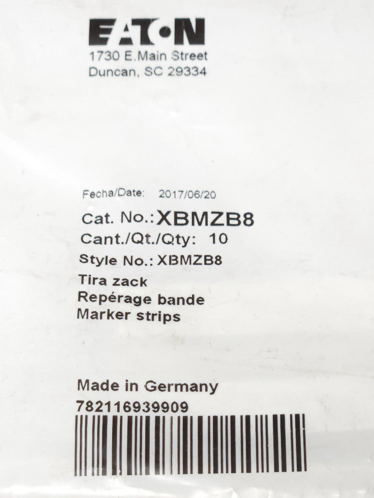 EATON CUTLER HAMMER XBMZB8 PACK OF 10 Blank White Terminal Marker Strips