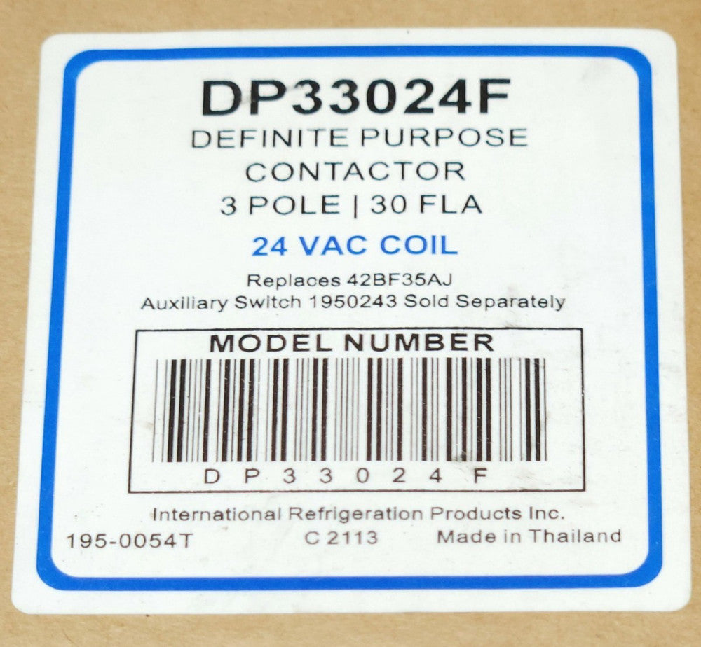 INTERNATIONAL Refridgeration Products DP33024F Definite Purpose Contactor 3 Pole