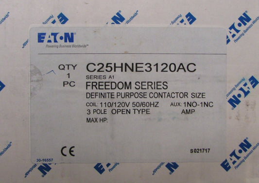 EATON CUTLER HAMMER C25HNE3120AC 110/120V 3 Pole Definite Purpose Contactor 