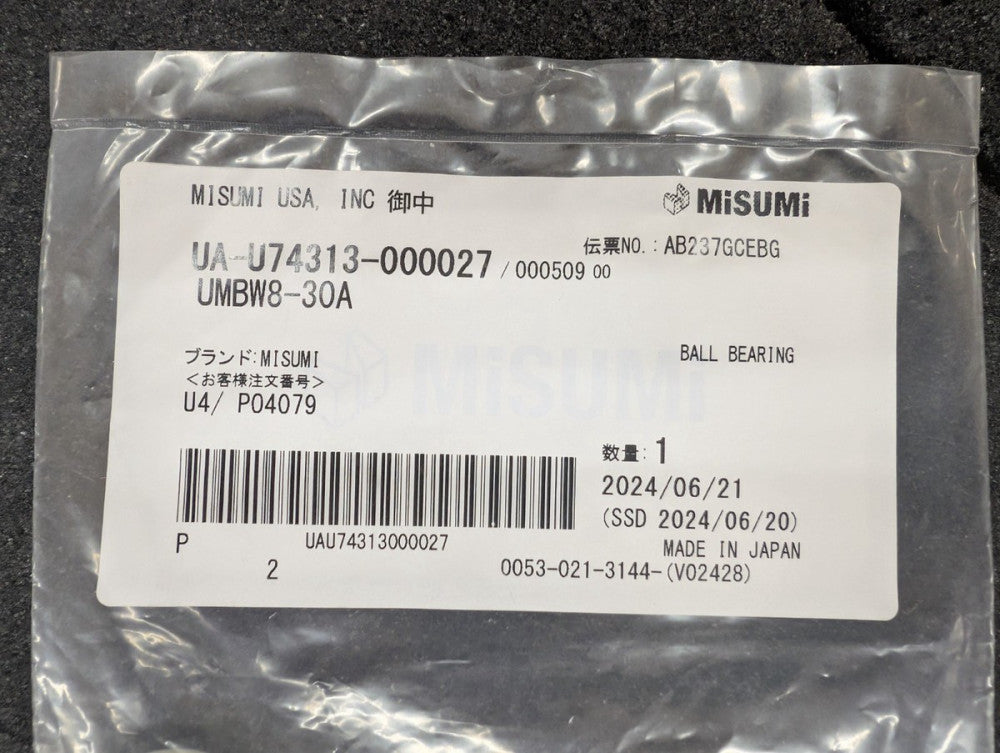 New, Misumi, UMBW8-30A, CONVEYOR BEARINGS - FLAT ROLLER 