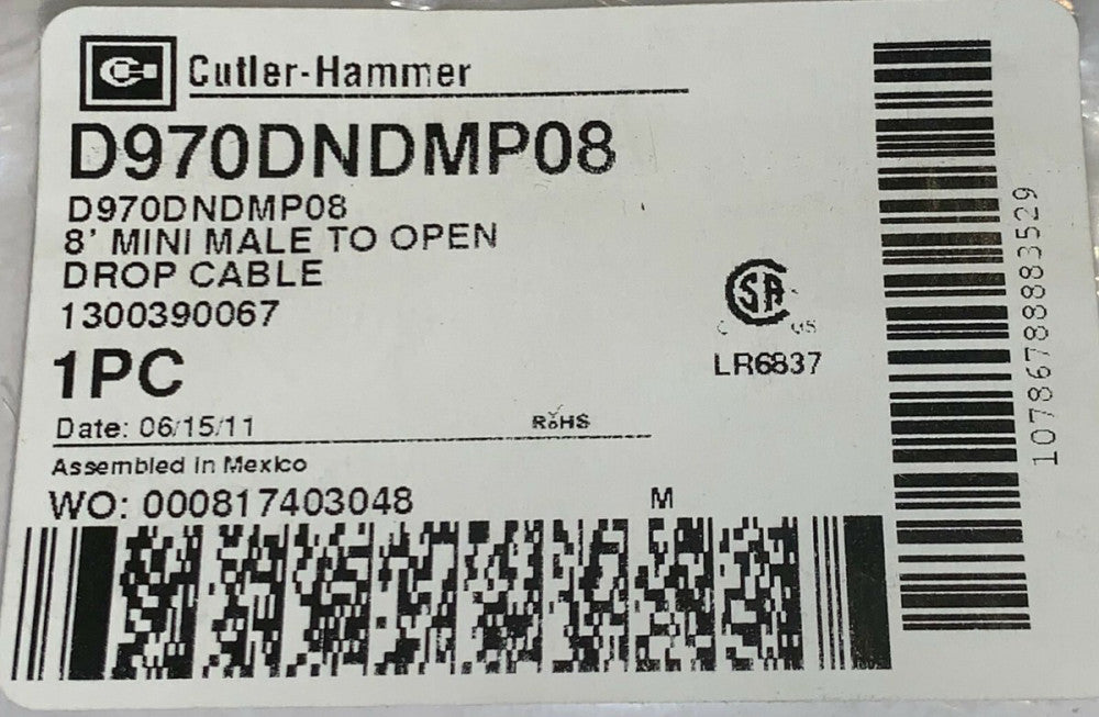 EATON CUTLER HAMMER D970DNDMP08 Mini Male to Open 8' Drop Cable 1300390067 