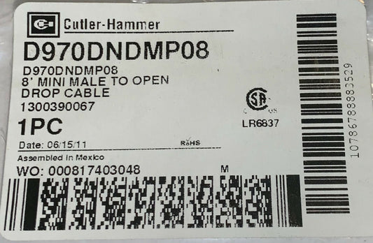 EATON CUTLER HAMMER D970DNDMP08 Mini Male to Open 8' Drop Cable 1300390067 