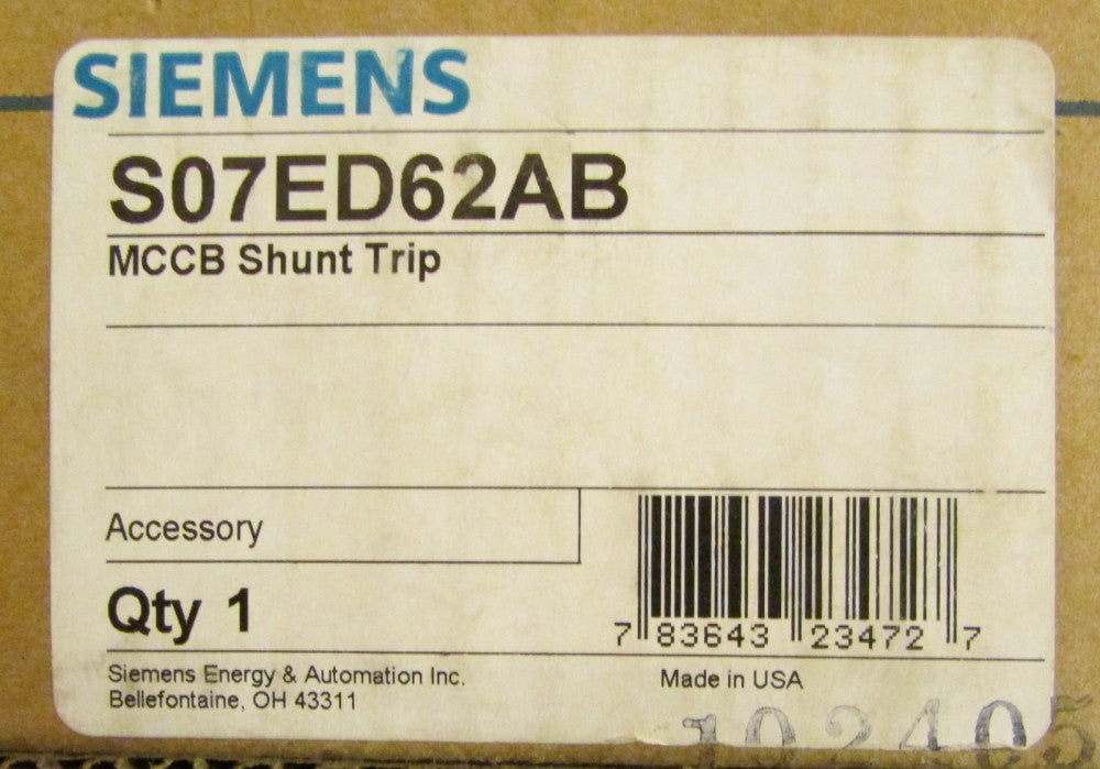 SIEMENS ED Frame MCCB Shunt Trip Auxiliary Switch Alarm Switch S07ED62AB