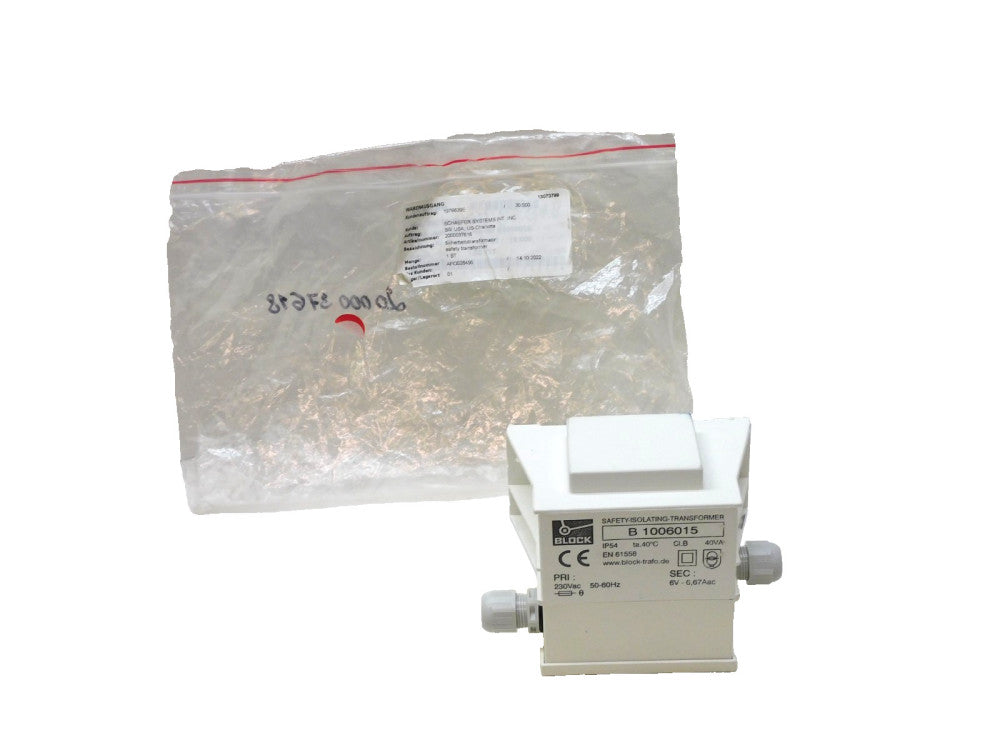 Block B1006015 Safety Isolating Transformer 230vac 50/60Hz