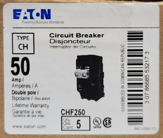 EATON CUTLER HAMMER CHF250 CH250 2 Pole 50 AMP Type CH Circuit Breaker