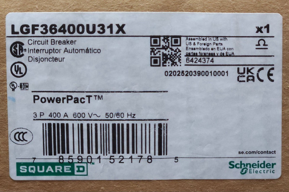 SCHNEIDER ELECTRIC SQUARE D LGF36400U31X 3 Pole 400 AMP POWERPACT Circuit Breake