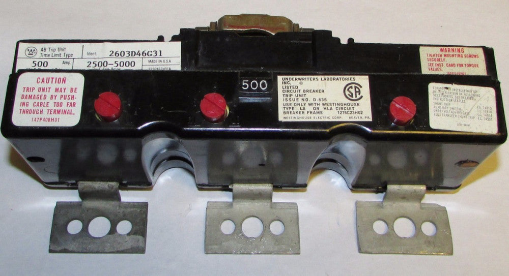WESTINGHOUSE CUTLER HAMMER HLA3500T 3P 500 Amp  LA HLA 600 Trip Unit 2603D46G31