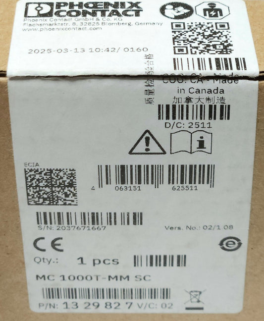PHOENIX CONTACT MC 1000T MM SC Fiber Optic Media Converter 13 29 82 7