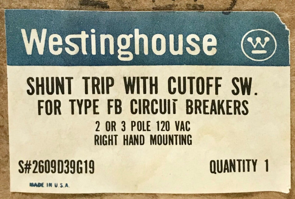 WESTINGHOUSE CUTLER HAMMER 2609d39G19 F Frame TYPE FB EHB 120 VAC Shunt 