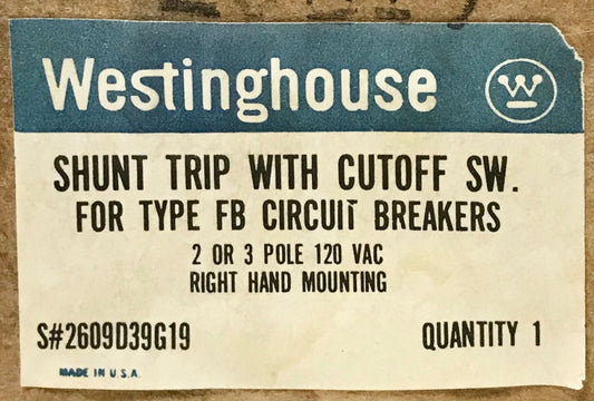 WESTINGHOUSE CUTLER HAMMER 2609d39G19 F Frame TYPE FB EHB 120 VAC Shunt 