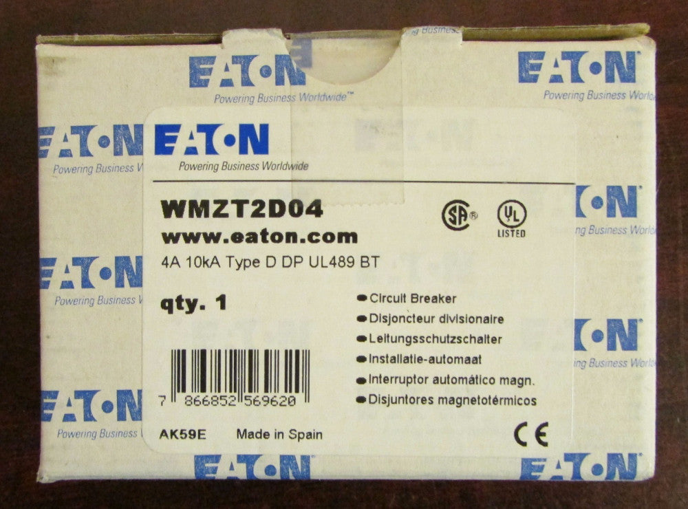 EATON CUTLER HAMMER UL489 Circuit Breaker 2 Pole 4 Amp WMZT2D04
