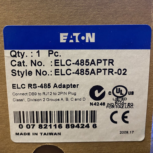 EATON CUTLER HAMMER ELC 485APTR ELC RS-485 Adapter ELC-485APTR-01