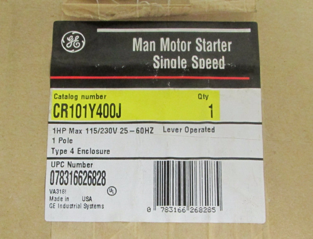 GE CR101 Y400J 1 HP 115 230 V HD 1 Pole Type 4 Manual Motor Starter CR101Y400J  