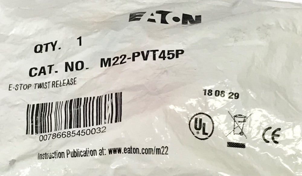 EATON M22 PVT45P Twist Release Red Emergency STOP Pushbutton