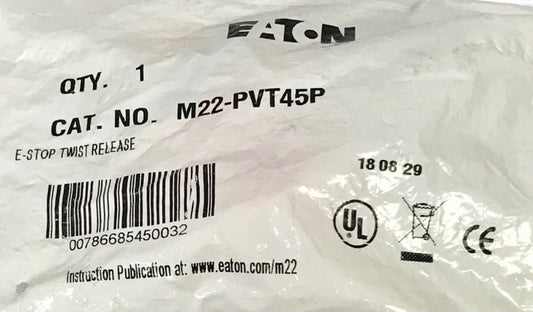 EATON M22 PVT45P Twist Release Red Emergency STOP Pushbutton