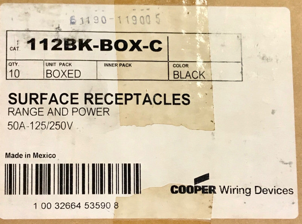 BOX OF 10 COOPER 112BK BOX C BLACK 50 AMP 125 VAC 250 VAC Welding Range & Power