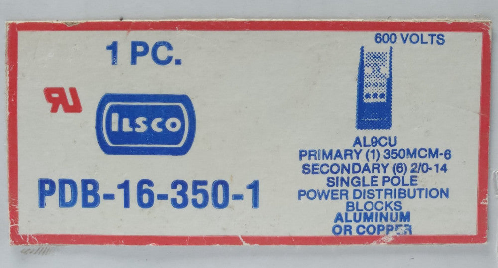 ILSCO PDB 16 350 1 Power Distribution Block Main 1 350 MCM-6 TAP 6 2/0-14 AL9CU