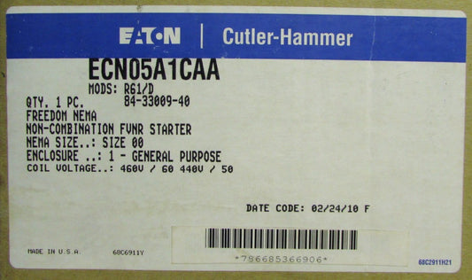 EATON CUTLER HAMMER ECN05A1CAA Size 00 440/480V Starter AN14AN0 Nema 1 Enclosure