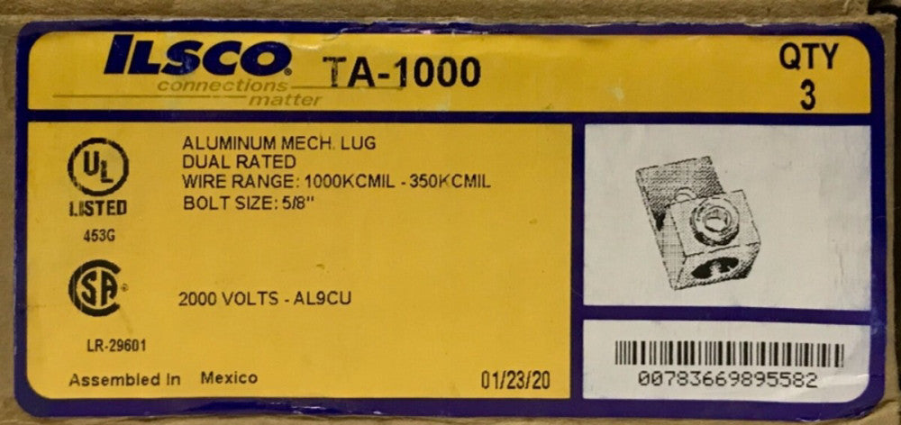 BOX OF 3 ILSCO TA-1000 D1795 AL9CU Lug Terminal 1000-350 mcm TA-1000 KCMIL 350