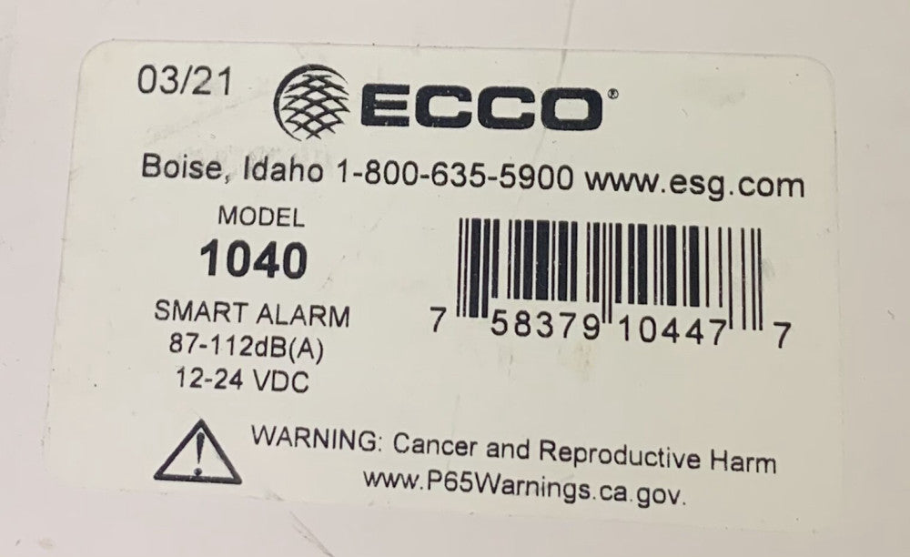 ECCO Model 1040 Smart Alarm 87-112dB(A) 12-24 VDC Back Up Alarm Self Adjust