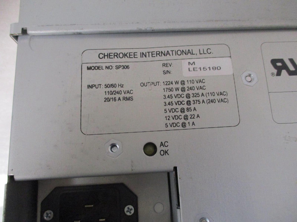 CHEROKEE INTERNATIONAL SP306 POWER SUPPLY 1750W 240VAC 50/60HZ 060-0005-003