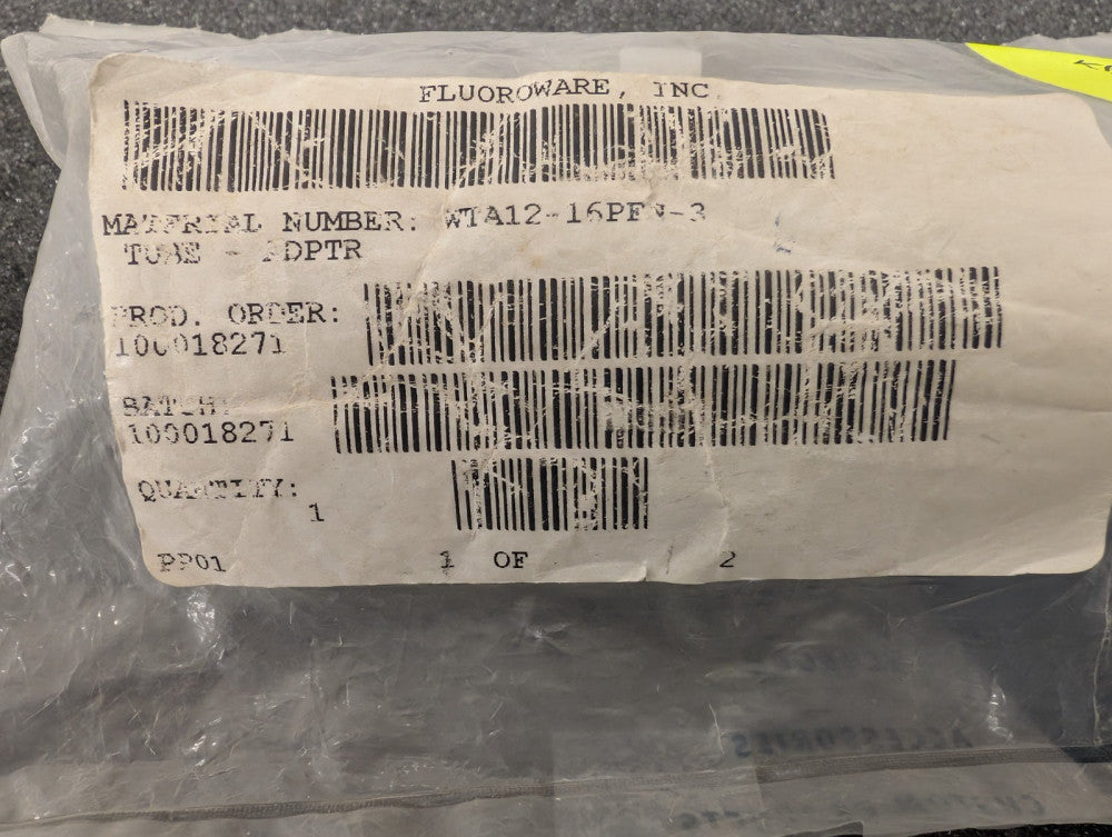 New, Fluoroware, WTA12-16PFN-3, Flaretek Straight Adapter, PureBond Pipe, 3/4 in
