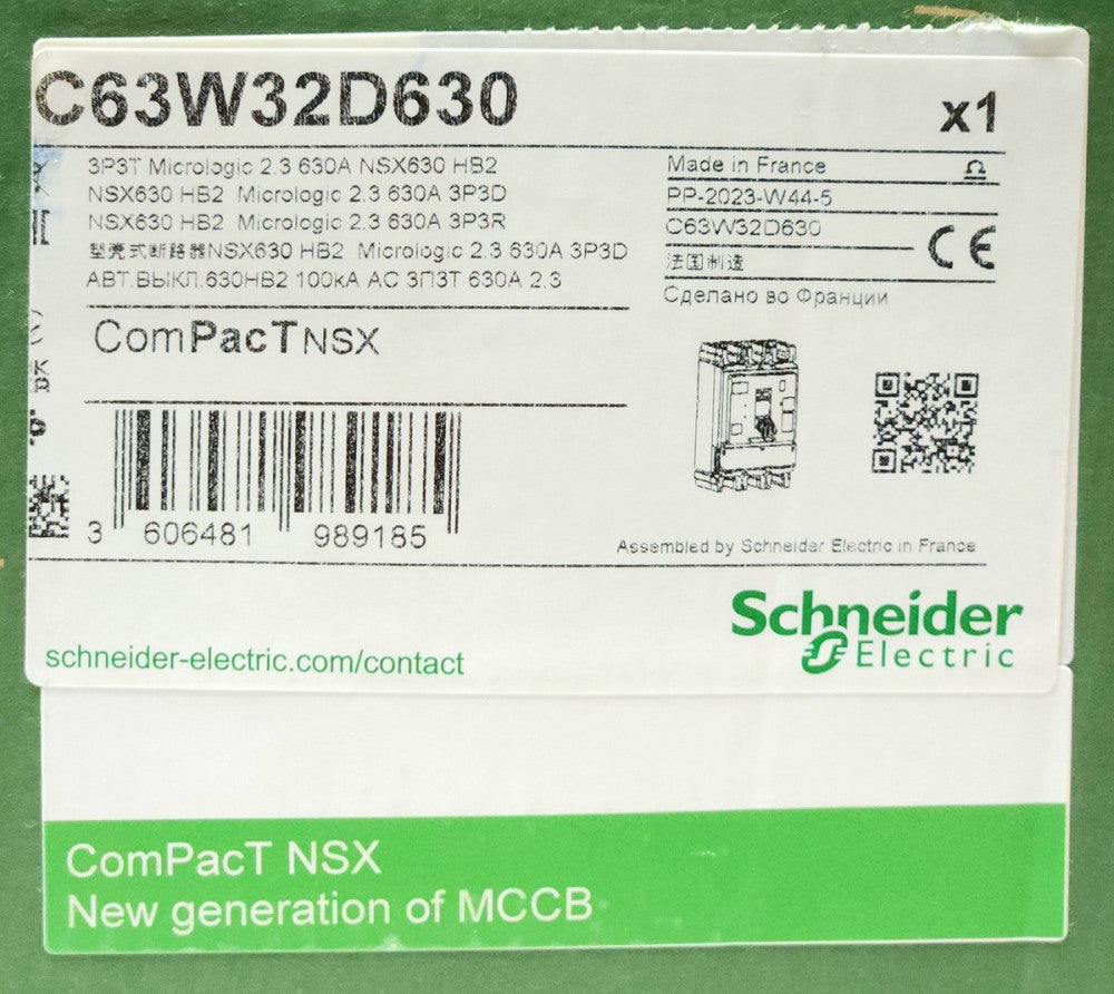 SCHNEIDER ELECTRIC C63W32D630 COMPACT NSX 250 AMP 3P3T Micrologic 250/630 NSX